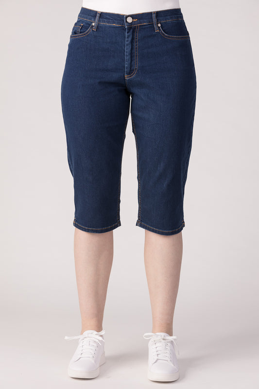 15661-432-28 / Shorts, Slim, Høj Talje - Mørk denim